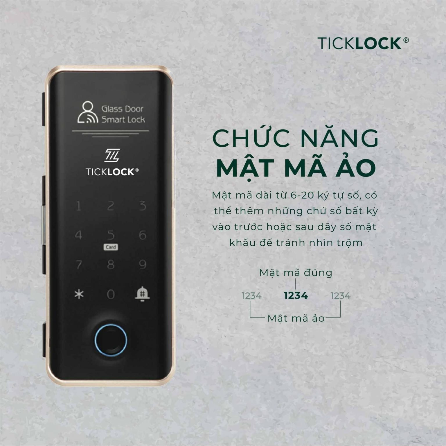 Chức năng mật mã ảo trên khoá cửa kính SL08